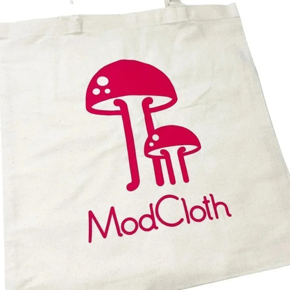 Two Modcloth Cotton Toadstool Mushroom Graphic Print Reusable Tote Grocery Bags - Picture 2 of 4